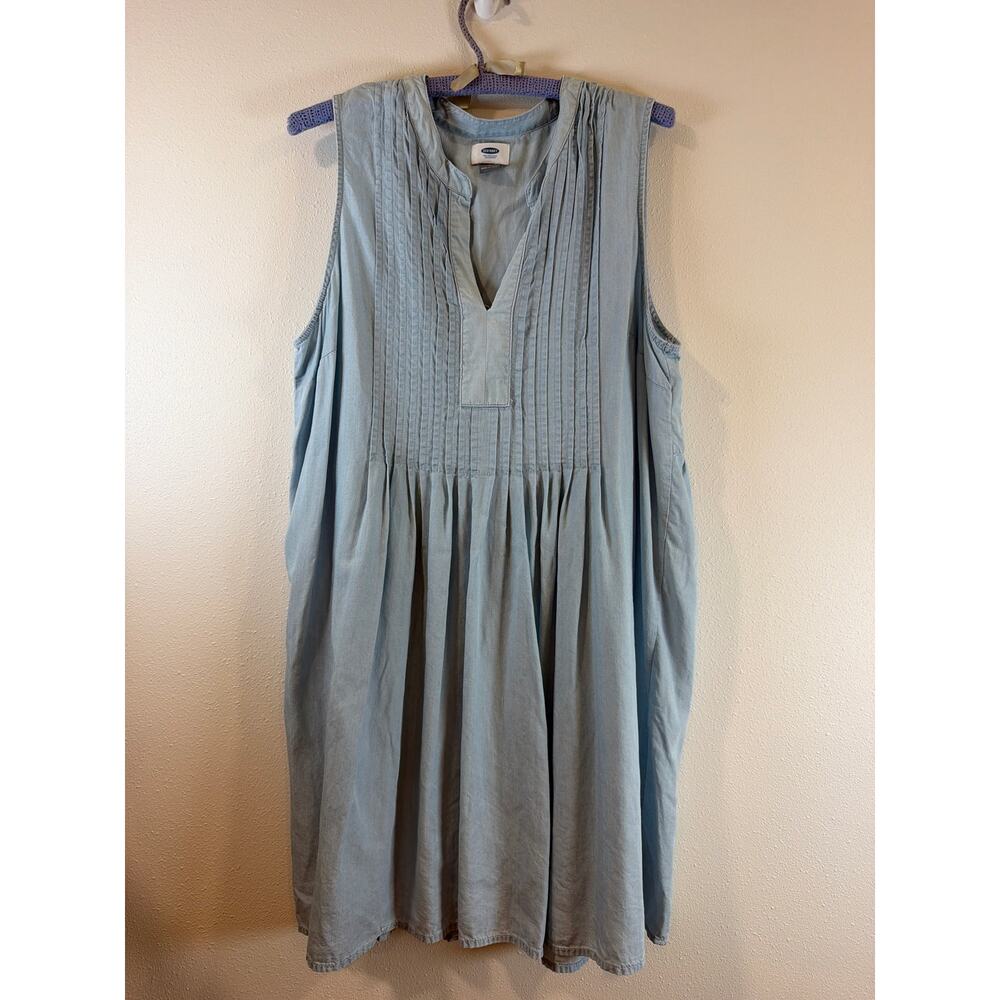 Short Blue Chambray Light Wash Dress large Old Navy Shirt Dress